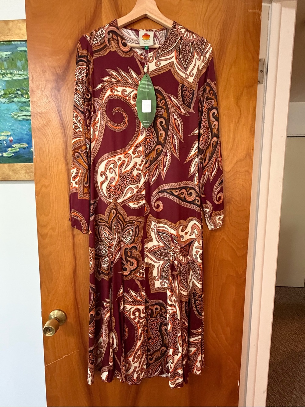 Farm Rio - Brand New (S) - Paisley Maxi Dress in Burgundy and Cream - Picture 7 of 9